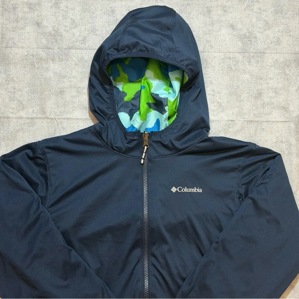 Columbia Kids XL Reversible Green Blue BW Camo Jacket Full Zip Unisex Youth Coat